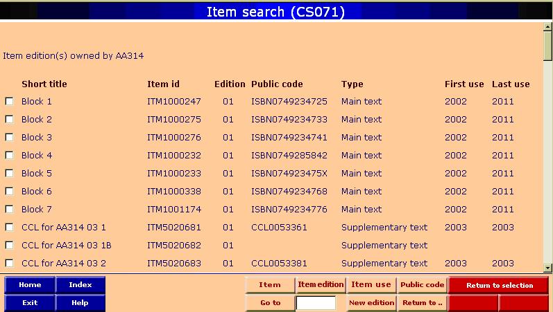 CS071 showing search results